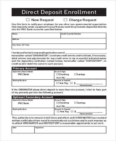 Generic Direct Deposit form Sample Generic Direct Deposit forms 8 Free Documents In Pdf