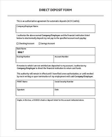 Generic Direct Deposit form Sample Generic Direct Deposit forms 8 Free Documents In Pdf