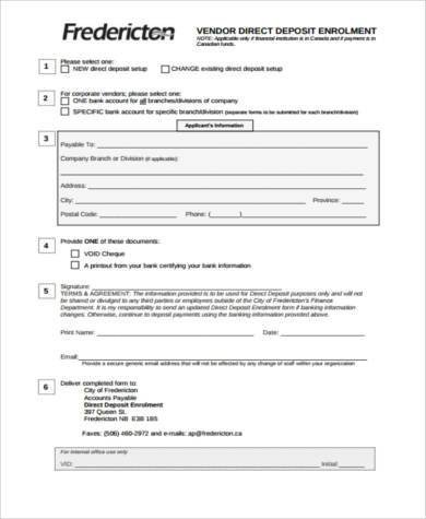 Generic Direct Deposit form Sample Vendor Direct Deposit forms 7 Free Documents In