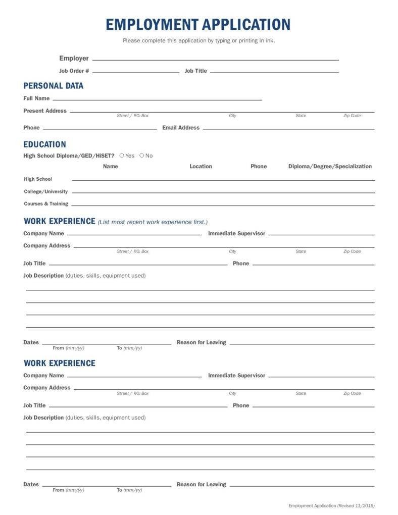 Generic Job Application Template 10 Employment Application form Free Samples Examples