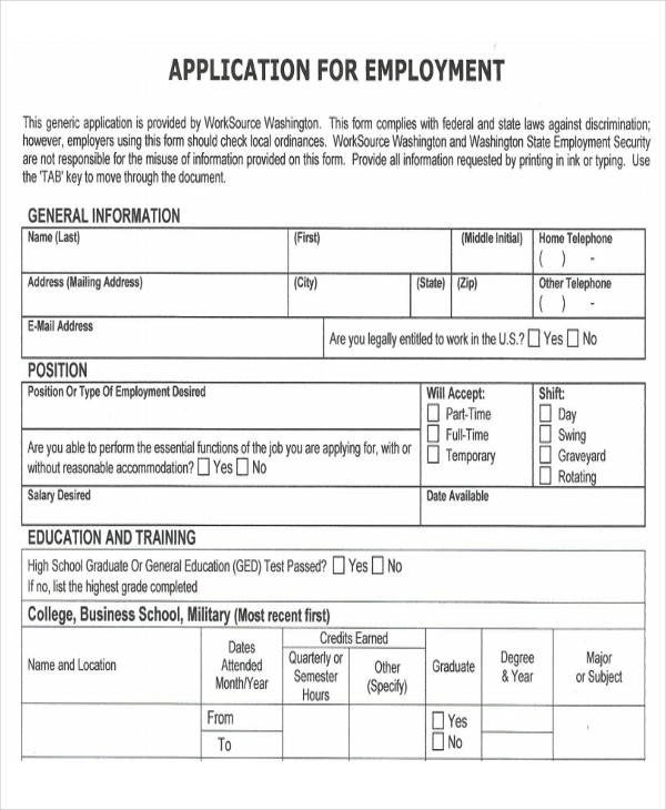 Generic Job Application Template 49 Job Application form Templates