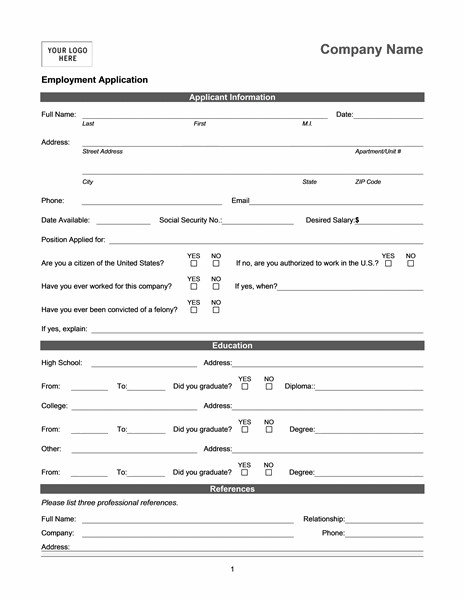 Generic Job Application Template Employment Application Online