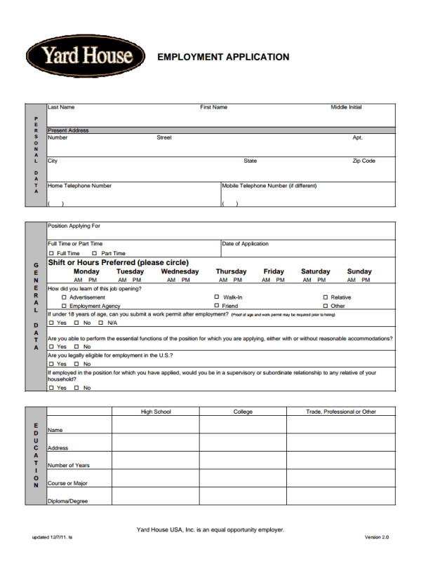 Generic Job Application Template Free Printable Job Application form Template form Generic