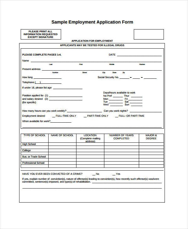 Generic Job Application Template Generic Employment Application Template 8 Free Pdf