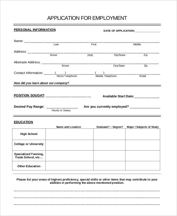 Generic Job Application Template Generic Job Application 8 Free Word Pdf Documents
