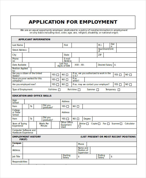 Generic Job Application Template Generic Job Application 8 Free Word Pdf Documents