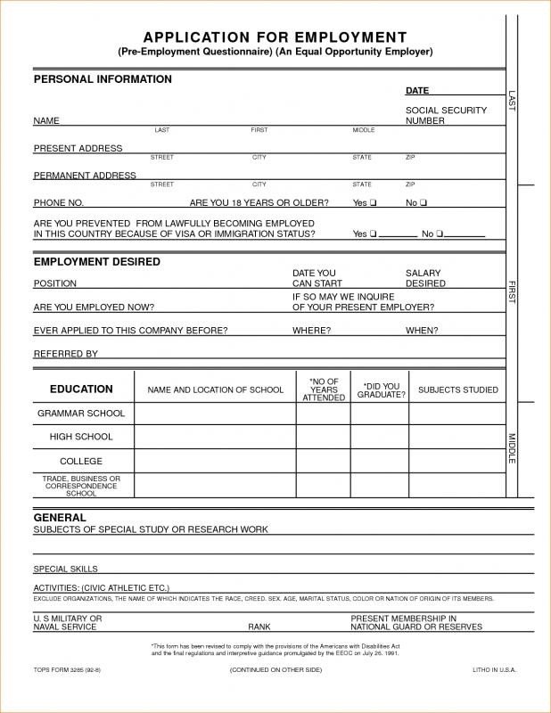 Generic Job Application Template Generic Job Application