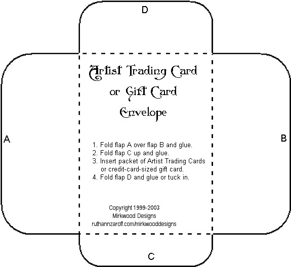 Gift Card Envelopes Templates Mirkwood Designs Artist Trading Card Envelope