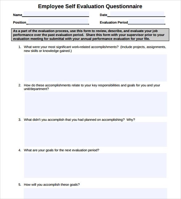 Goals and Accomplishments Template 16 Sample Employee Self Evaluation form – Pdf Word