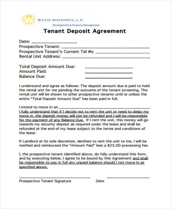 Good Faith Contract Template 11 Deposit Agreement Templates Pdf Word
