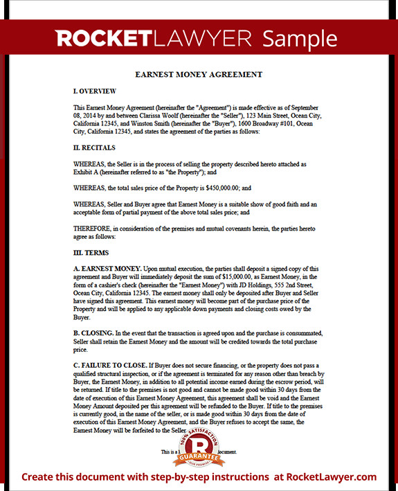 Good Faith Contract Template Earnest Money Agreement