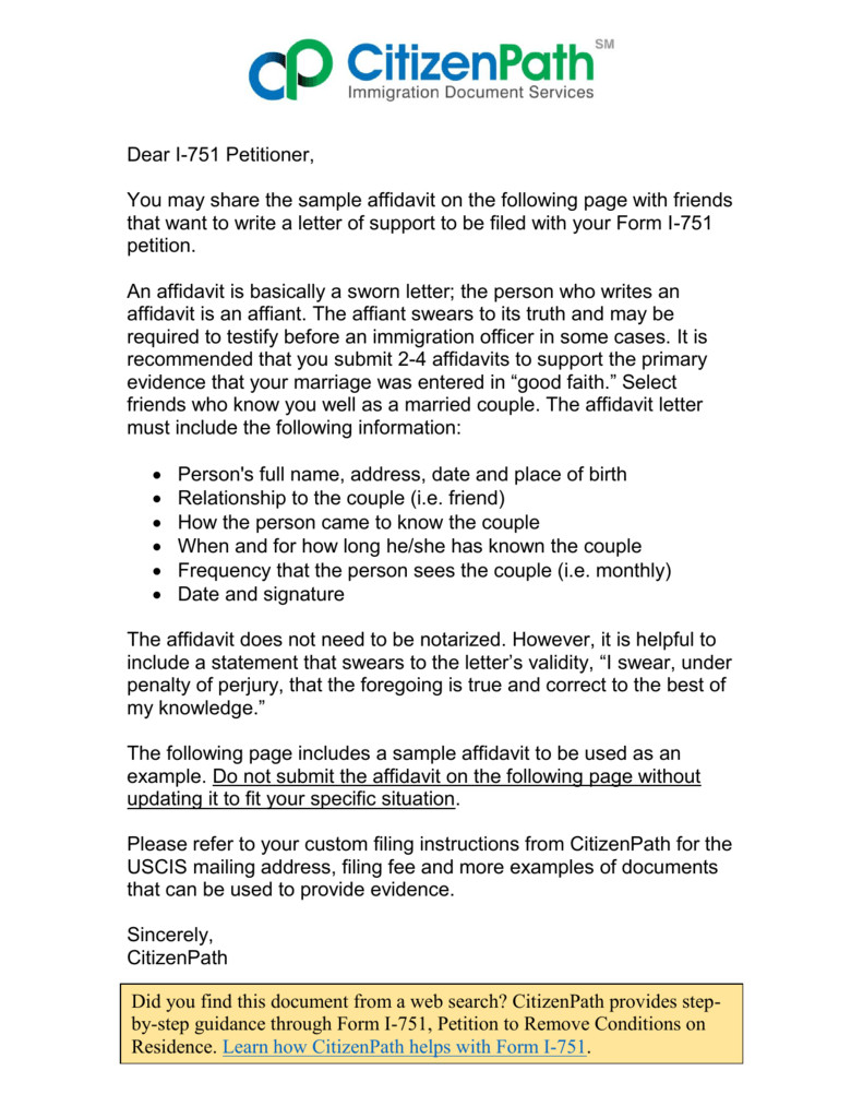 Good Faith Contract Template Example Of Affidavit Letter for Immigration
