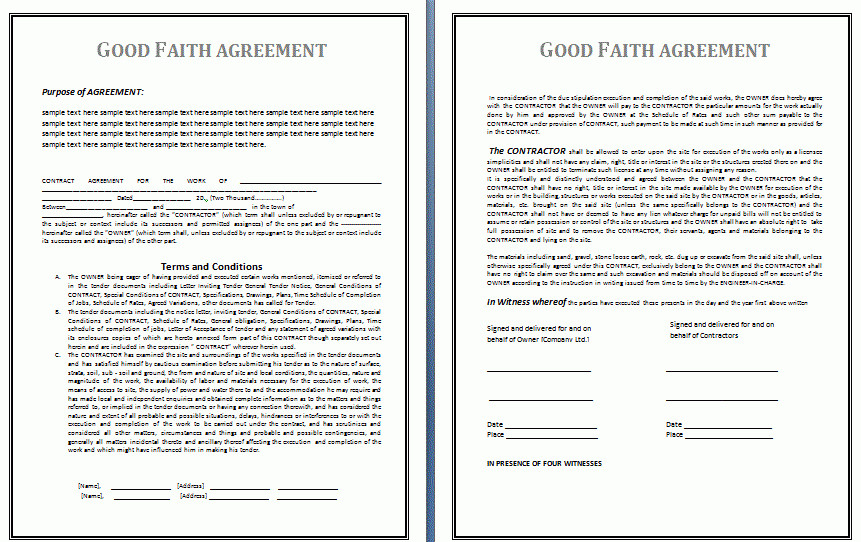 Good Faith Contract Template Good Faith Agreement Template
