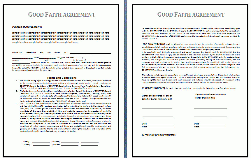 Good Faith Contract Template Good Faith Agreement Template Good Faith Contract Template Good Faith Agreement Template