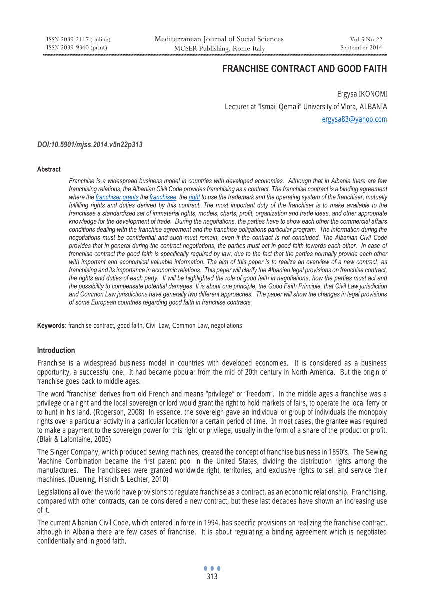Good Faith Contract Template Pdf Franchise Contract and Good Faith