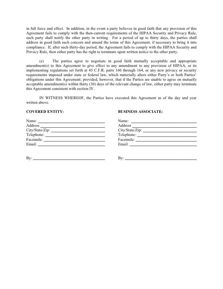 Good Faith Contract Template Sample Business associate Agreement