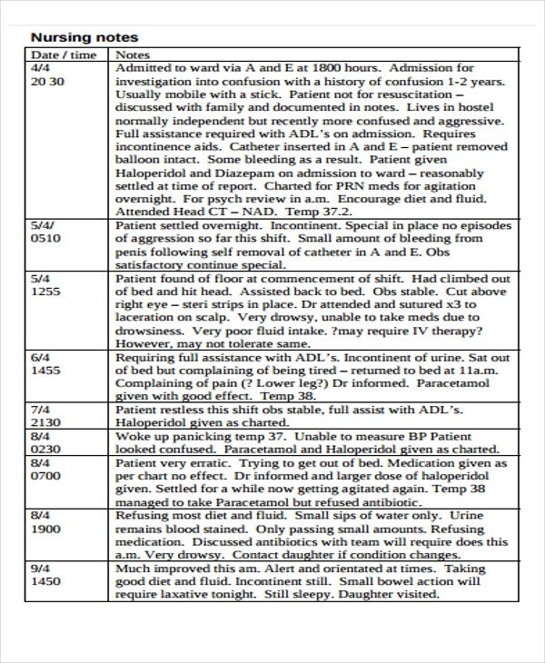 Good Nursing Notes Examples 6 Nursing Note Templates Free Samples Examples format