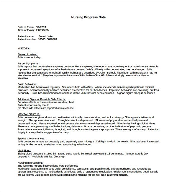 Good Nursing Notes Examples 8 Nursing Note Templates Pdf