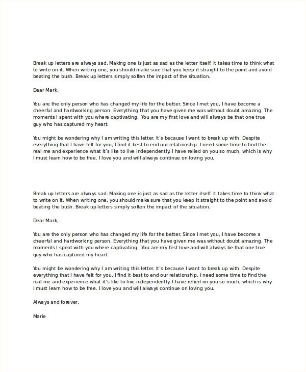 Goodbye Break Up Letter Break Up Letter Template 5 Free Word Pdf Document