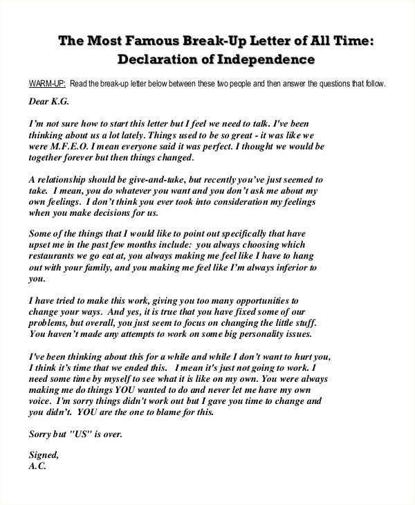 Goodbye Break Up Letter Break Up Letter Template 5 Free Word Pdf Document