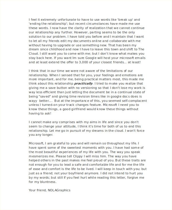 Goodbye Break Up Letter Break Up Letter Template 5 Free Word Pdf Document