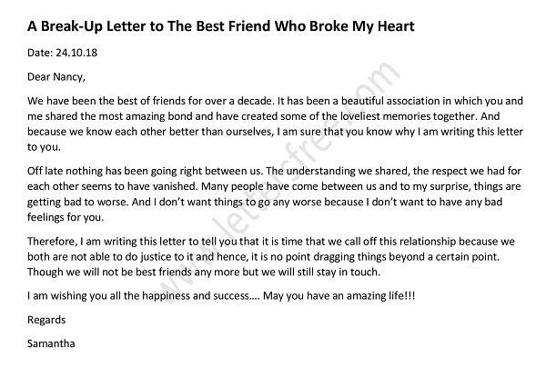 Goodbye Break Up Letter Sample Break Up Letter to Lover Free Letters