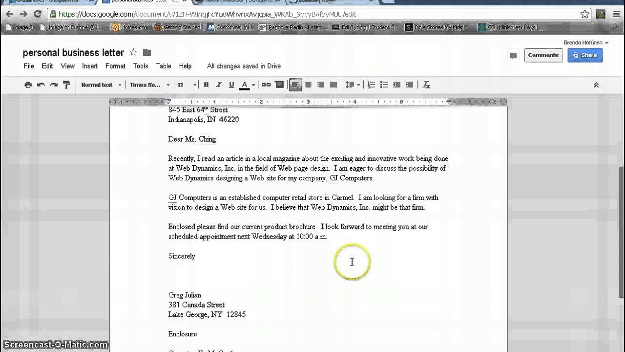 Google Docs Letter Template Personal Business Letter format Google Documents