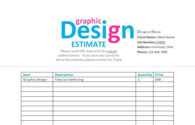 Graphic Design Estimate Template Send You A Graphic Design Contract Invoice Estima