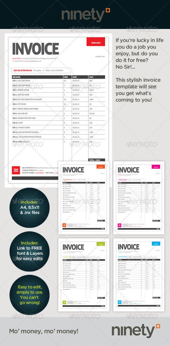 Graphic Design Invoice Template Indesign Generic Invoice Template by Ninetydegrees