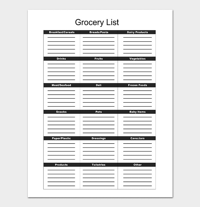 Grocery List Template Excel Grocery List Template 16 Shopping Lists Excel Word Pdf