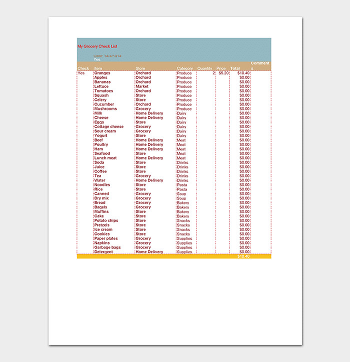 Grocery List Template Excel Grocery List Template 16 Shopping Lists Excel Word Pdf