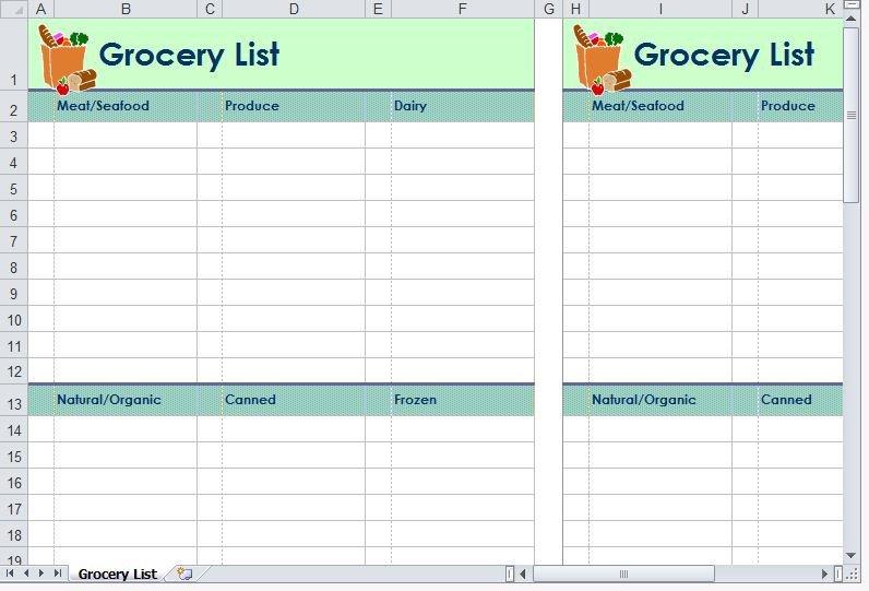 Grocery List Template Excel Grocery List Template