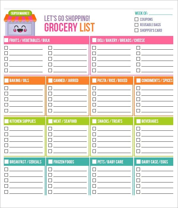 Grocery List Template Excel Sample Grocery List Template 9 Free Documents In Word