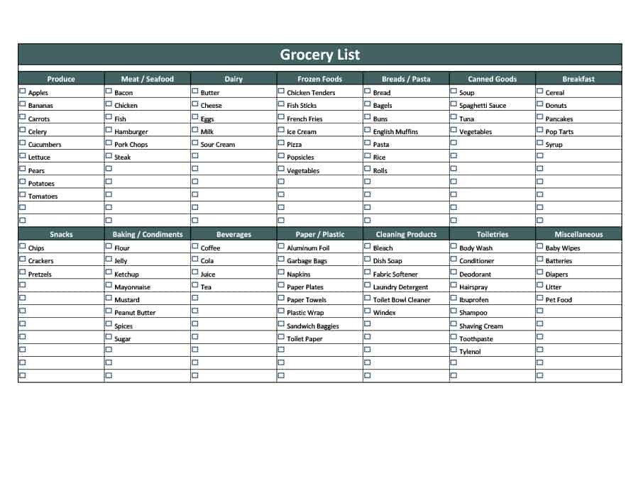 Grocery List Template Free 40 Printable Grocery List Templates Shopping List