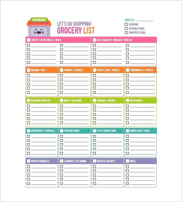 Grocery List Template Free Blank Grocery List