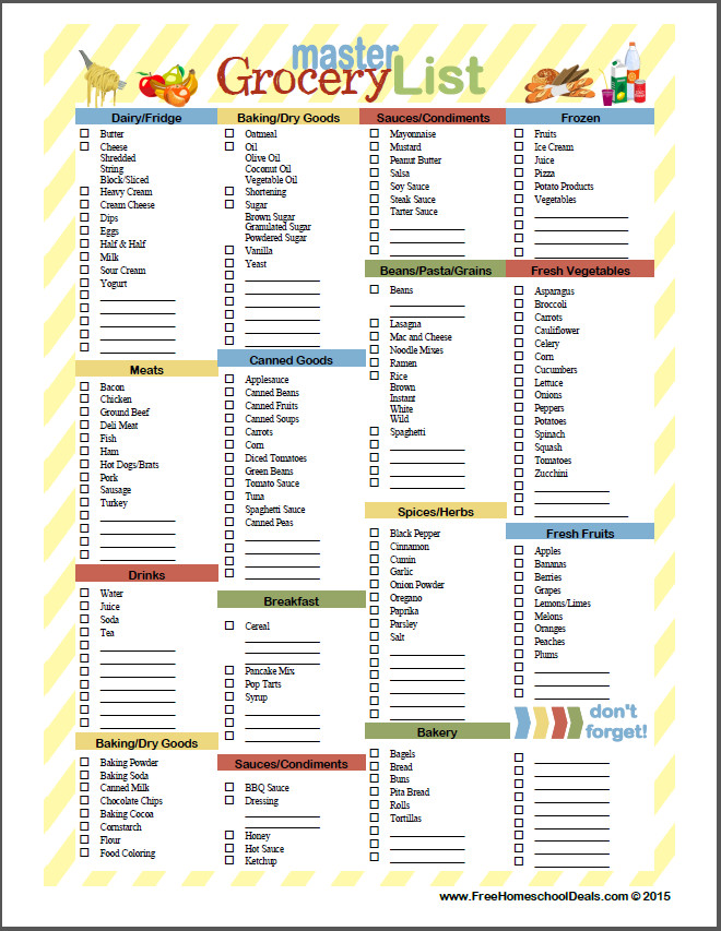 Grocery List Template Free Free Printable Master Grocery List Instant