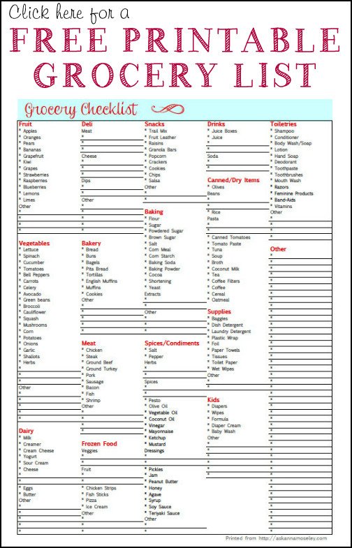 Grocery List Template Free Menu Plan Monday July 8 13