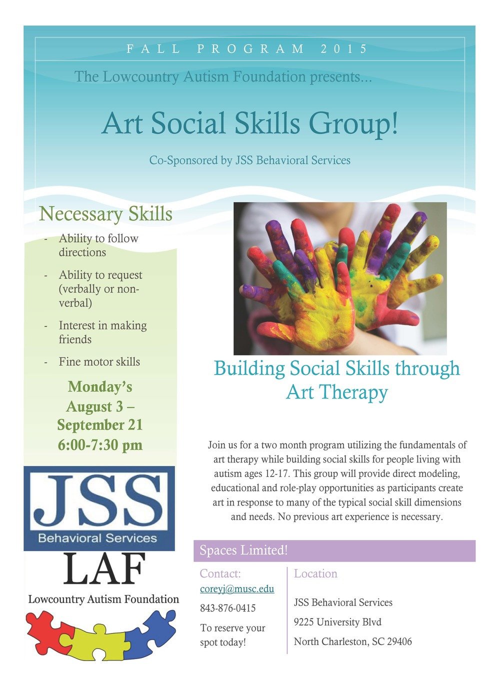 Group therapy Flyers Art therapy social Skills Group — Lowcountry Autism Foundation