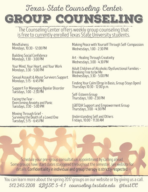 Group therapy Flyers Group Counseling Wel E to the Counseling Center