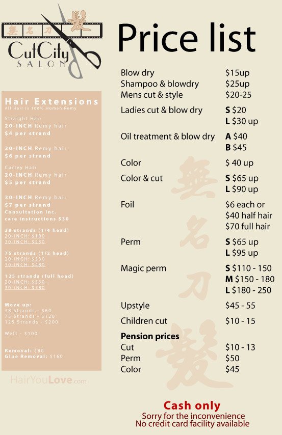 Hair Salon Price List Template Hair Salon – Arj Design