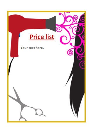 Hair Salon Price List Template Hairdressers Role Play Price List