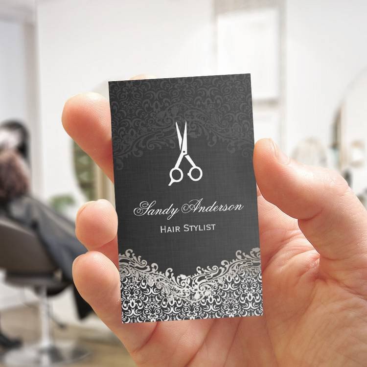 Hair Stylist Business Cards Elegant Dark Silver Damask Hair Stylist Pack Standard