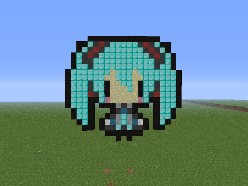 Hatsune Miku Pixel Art Grid Chibi Pixel Miku In Minecraft by Snivybeatseverything On