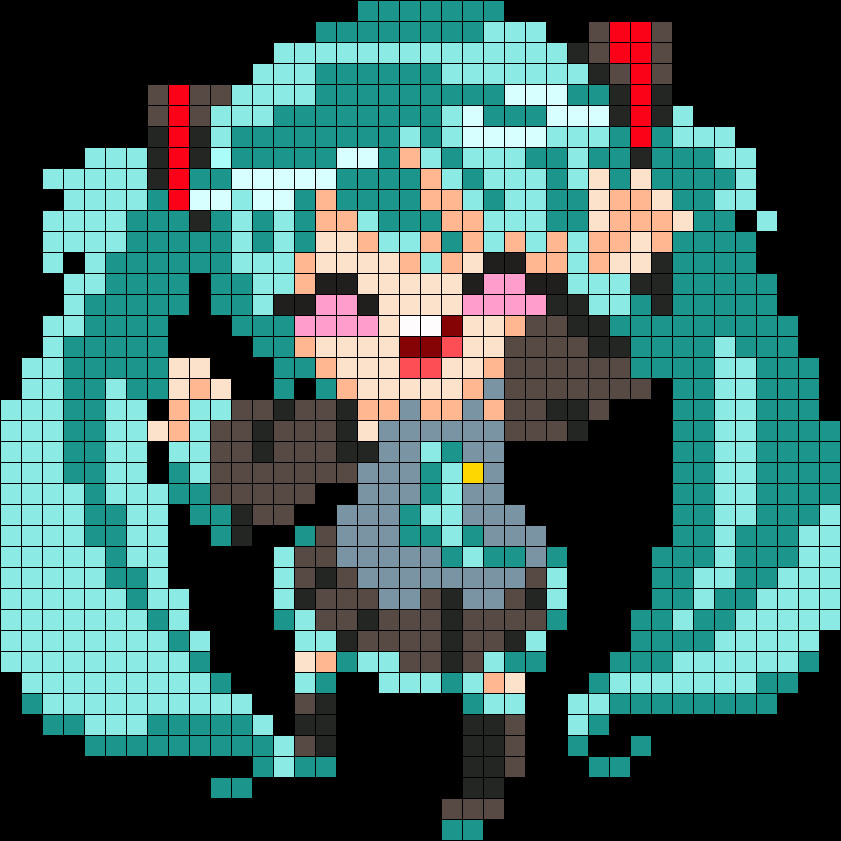 Hatsune Miku Pixel Art Grid Hatsune Miku Perler Perler Bead Pattern Bead Sprite