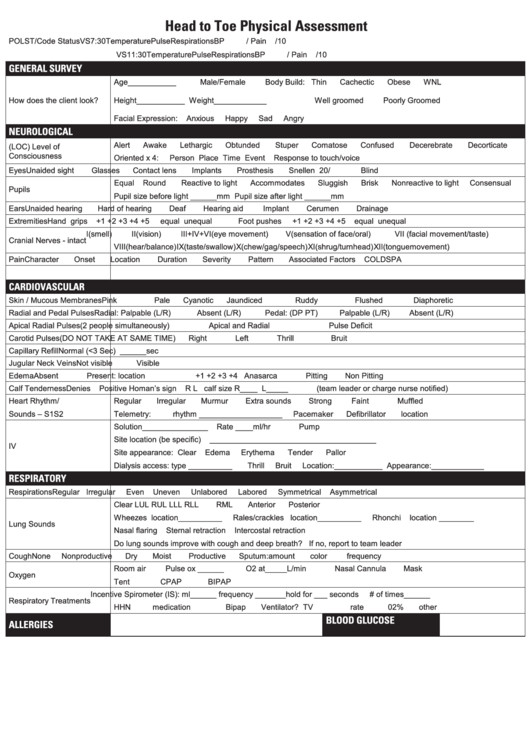 Head to toe assessment Template Head to toe Physical assessment form Printable Pdf