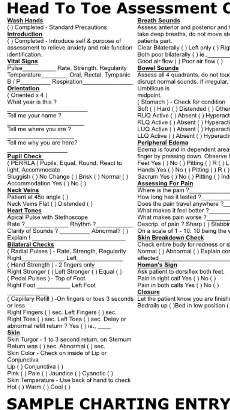 Head to toe assessment Template Quick Head to toe assessment … Rn