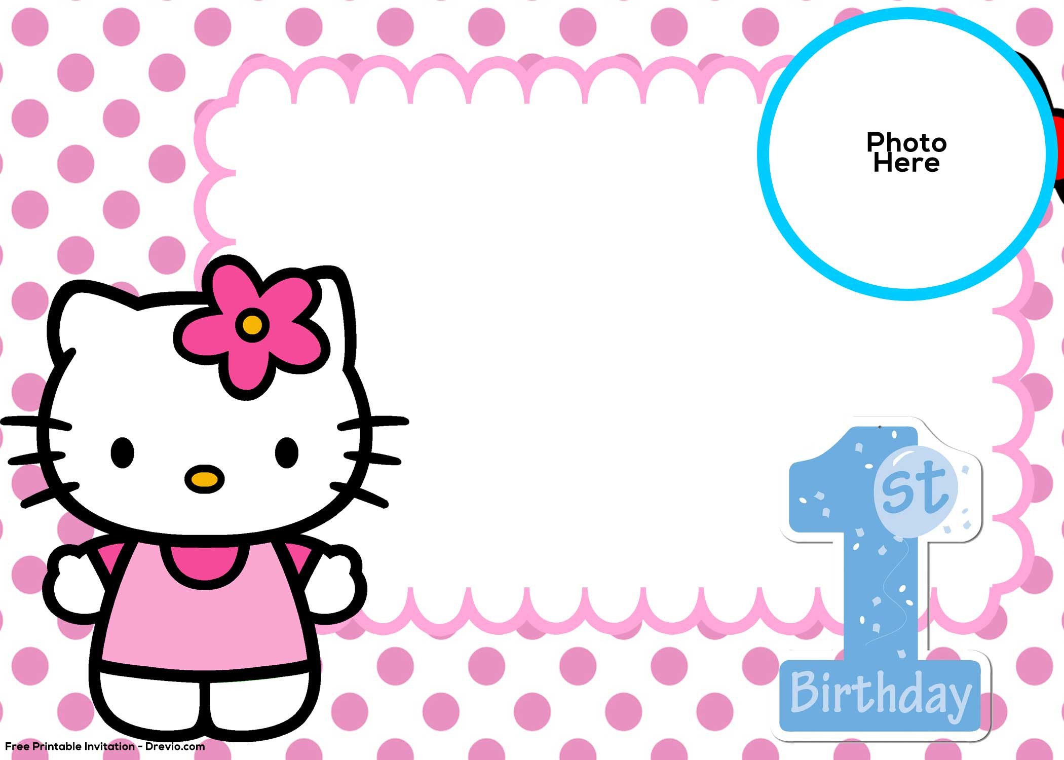 Hello Kitty Invite Template Free Hello Kitty 1st Birthday Invitation Template