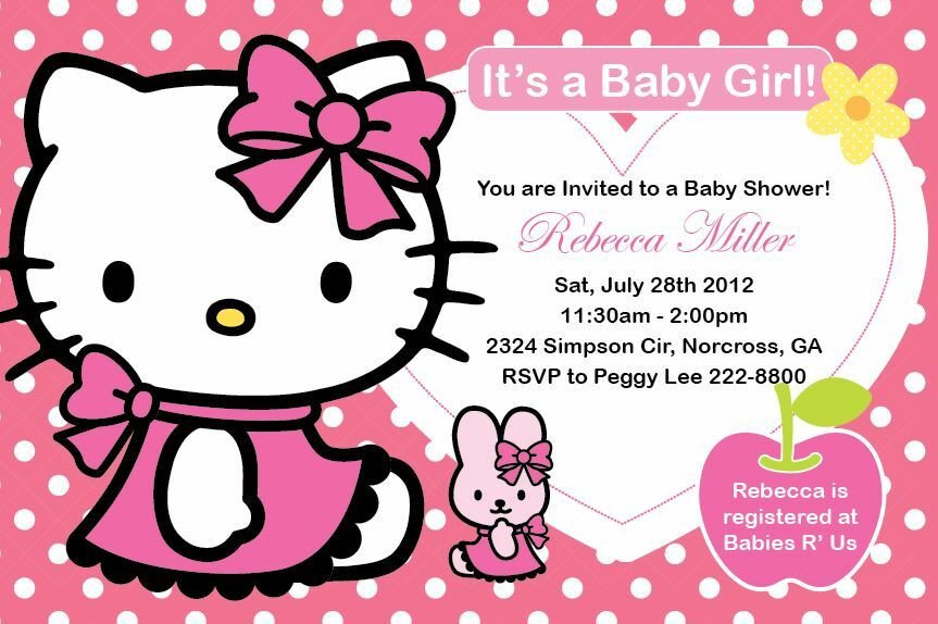 Hello Kitty Invite Template Hello Kitty Girl Birthday Party or Baby Shower Custom