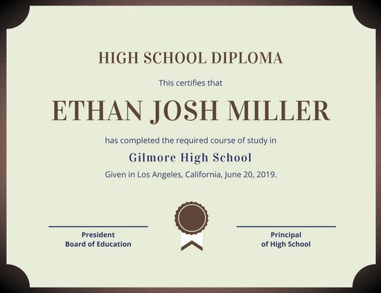 High School Diploma Template High School Diploma Certificate Templates Canva