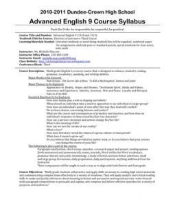 High School Syllabus Template Sample Syllabus with Great Policies 10 11 Syllabus for